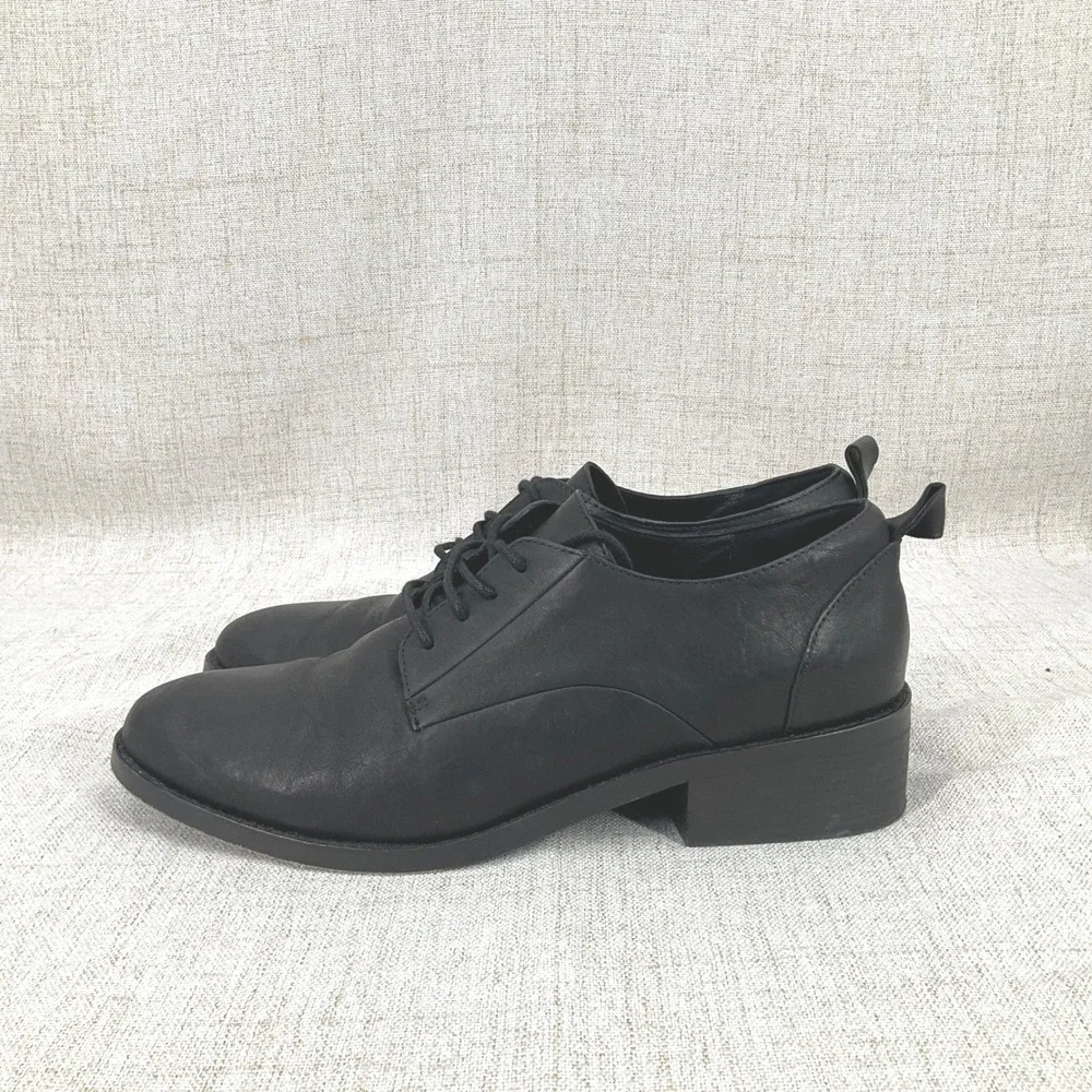 Eileen Fisher Oxford Shoes Women 9.5‎ Black Leather Lace Up Classic Minimalist